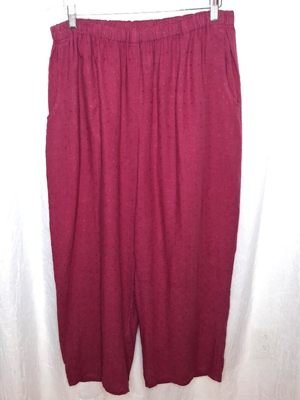 FLAX Swiss Dot Purple Linen Pull-On Flood Pants